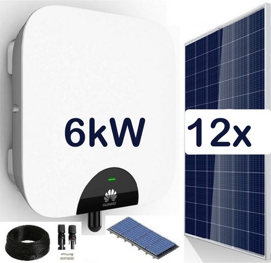 Paket 12x solpaneler + 6kW Hybridväxelriktare